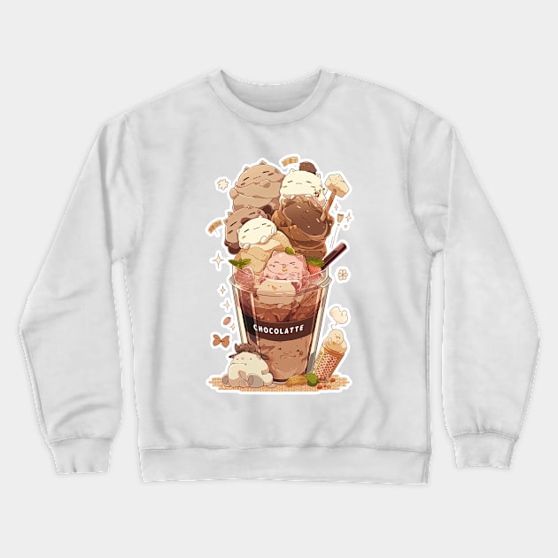 Foodiies Collection - Afternoon Chocolate Frappucchino Hazelnut Latte And Caramel Latte Get Together | Kawaii Aesthetic Anime Food Design | PROUD OTAKU Crewneck Sweatshirt by PROUD OTAKU